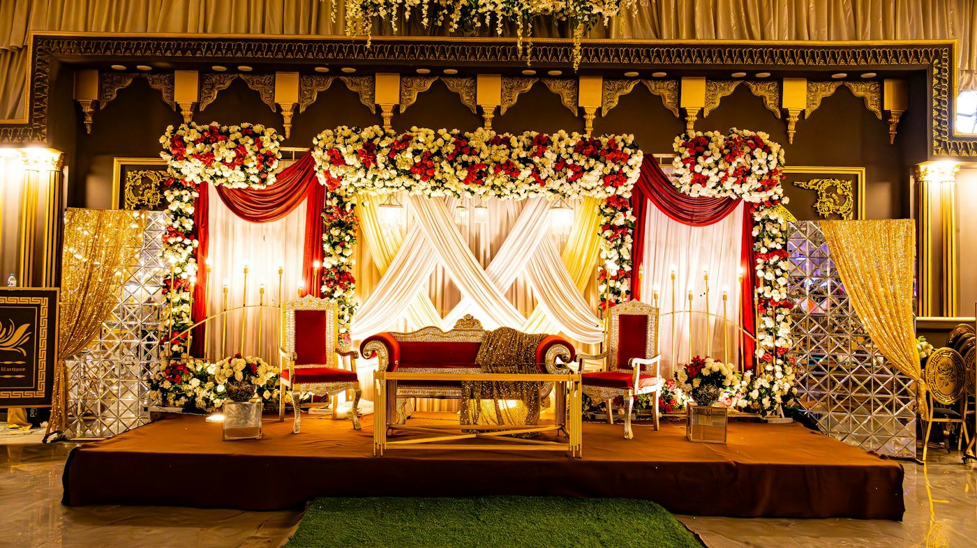 A decorated wedding venue